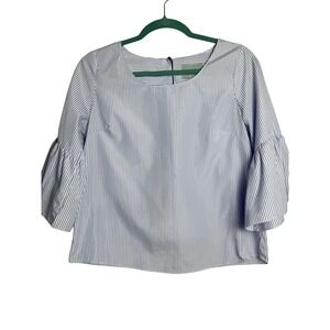 Skies Are Blue Blue/White Striped Bell Sleeve Blouse Top XS